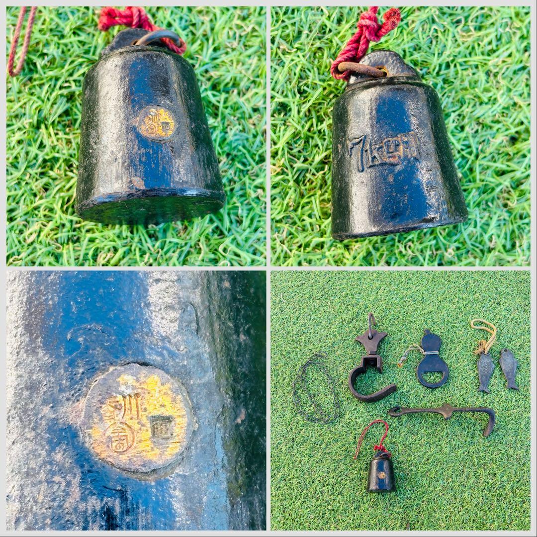 囲炉裏　自在鉤　分銅　囲炉裏小道具　天秤棒　堀如真 銅製 鯉型 風鎮　栓抜き