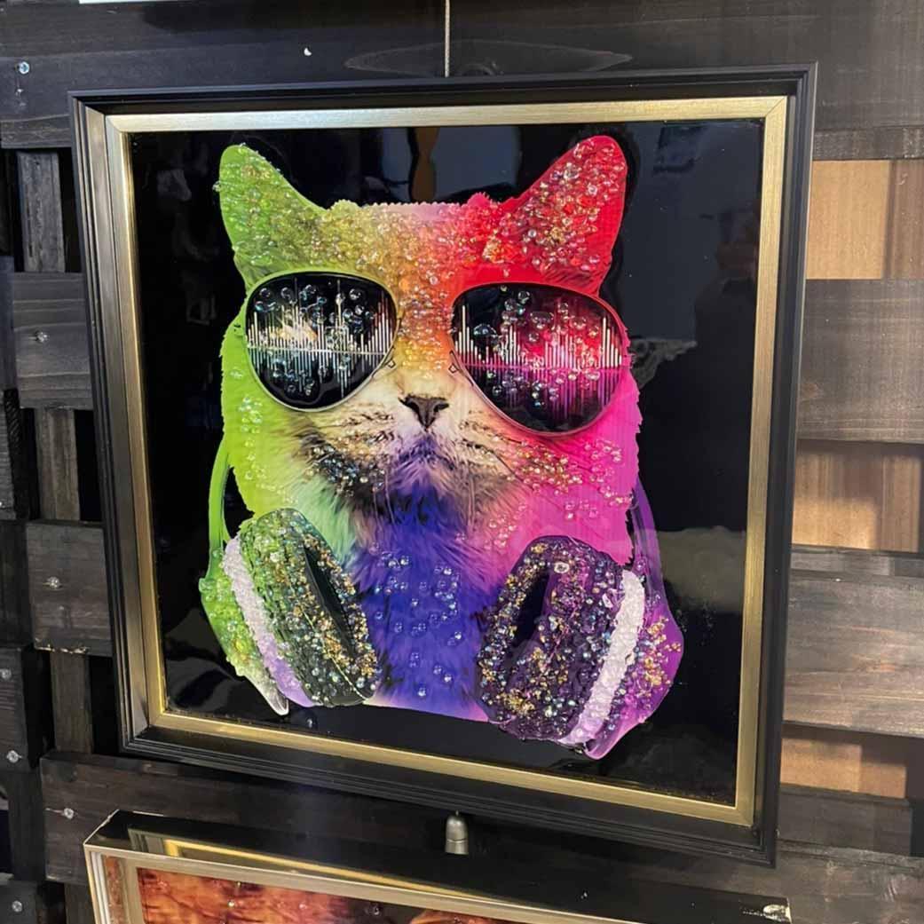 アートフレーム ファンキーキャット/猫 カッツェ 絵画 クリスタルピクチャー