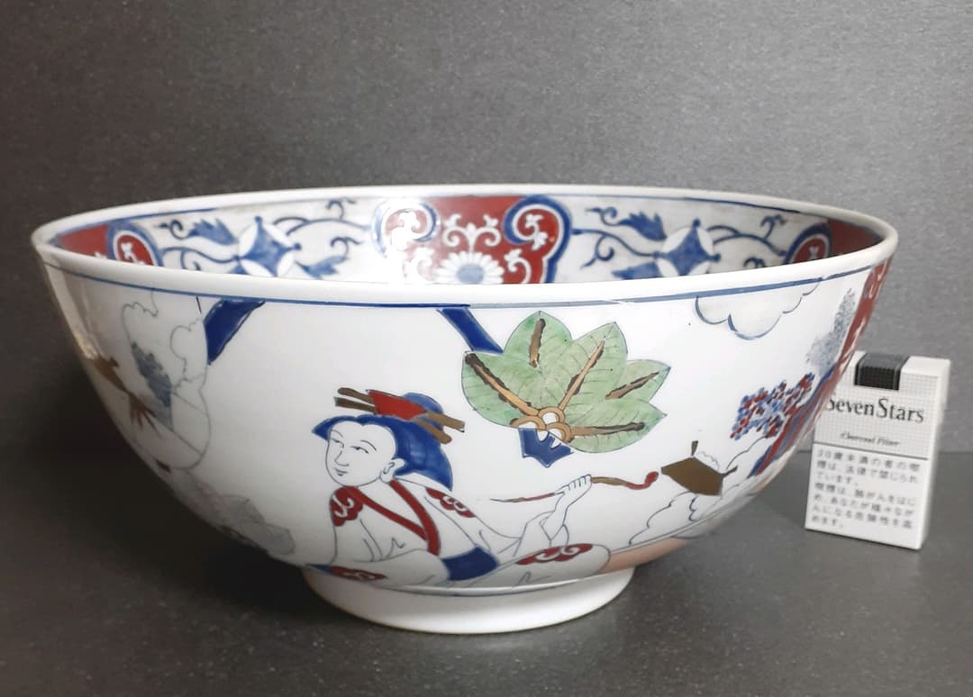 中国古美術　中国古陶磁器　古玩　色絵　美人図　特大大鉢　径35.4cm 道光年製