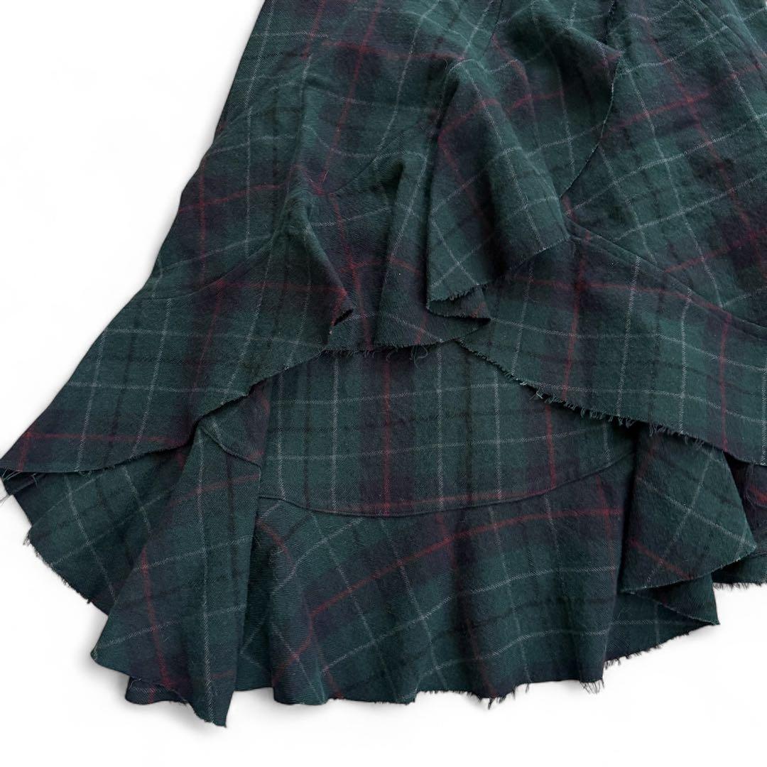 アレマンド様リクエストフリル アシンメトリー スカート チェック ウール
