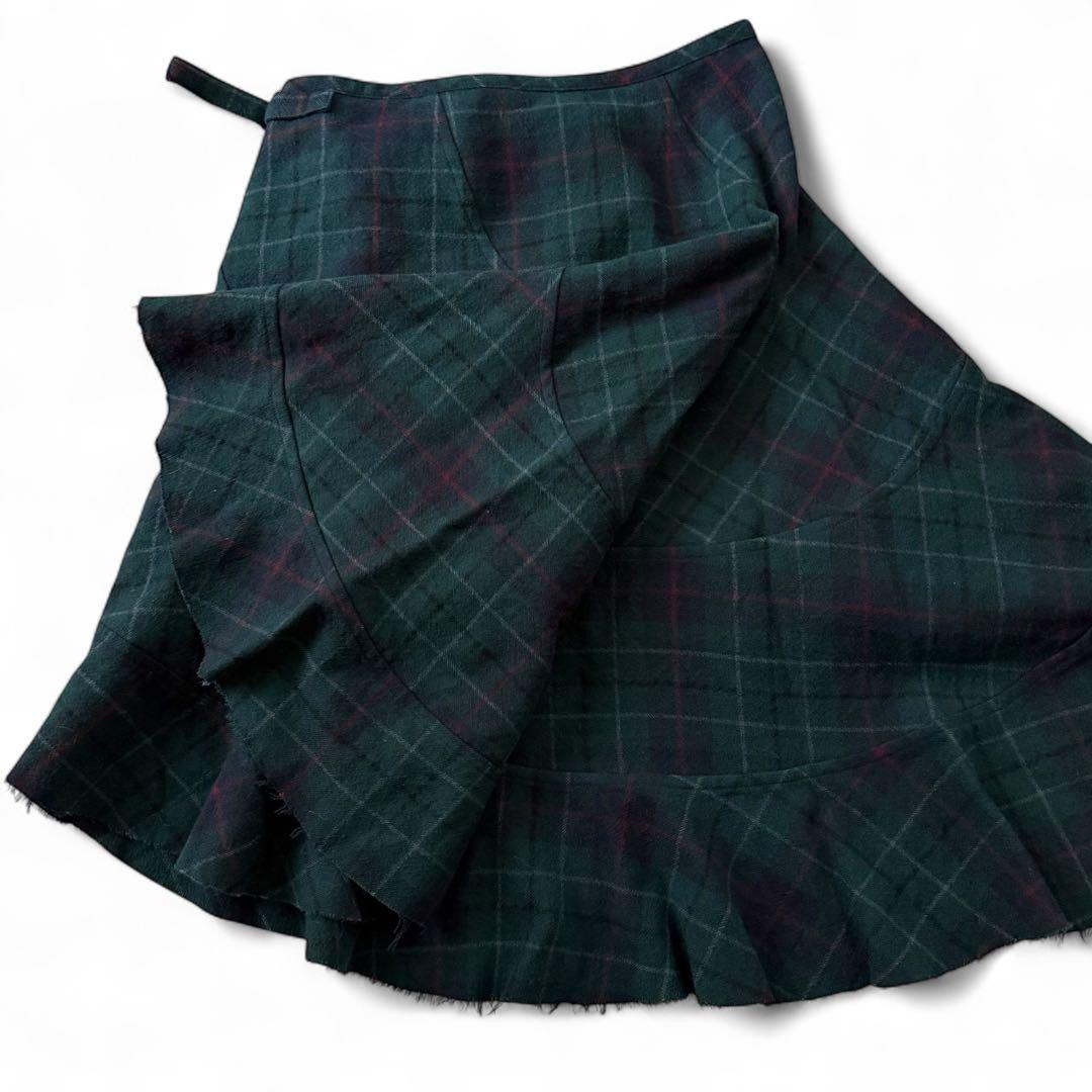 アレマンド様リクエストフリル アシンメトリー スカート チェック ウール