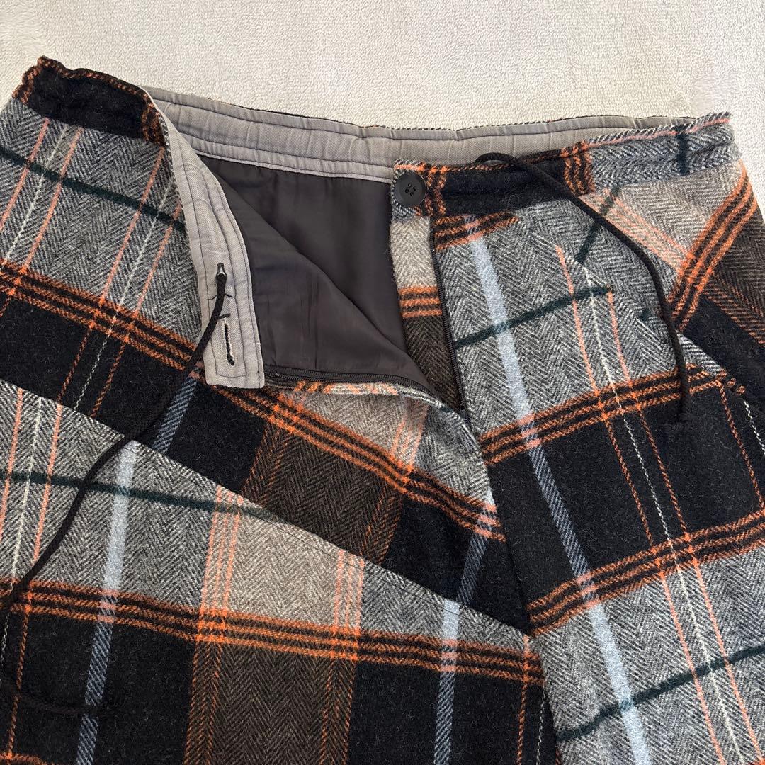 Y's ワイズ 変形 サルエルパンツ ウール チェック アシンメトリー 日本製