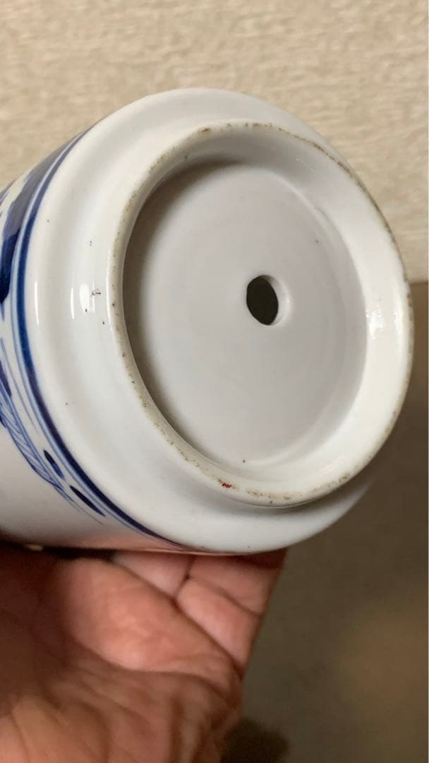 アンティーク シノワズリ　中国清朝中期　　白磁染付　透かし彫り　青花　筆立