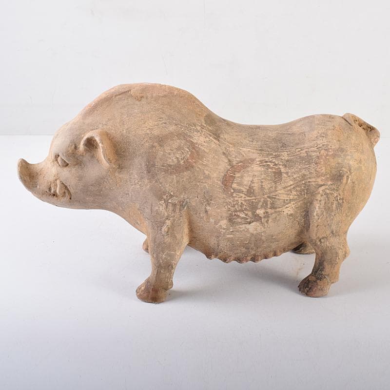 cafe-abakan　中国　加彩　豚俑　陶俑　置物　N　8950AE