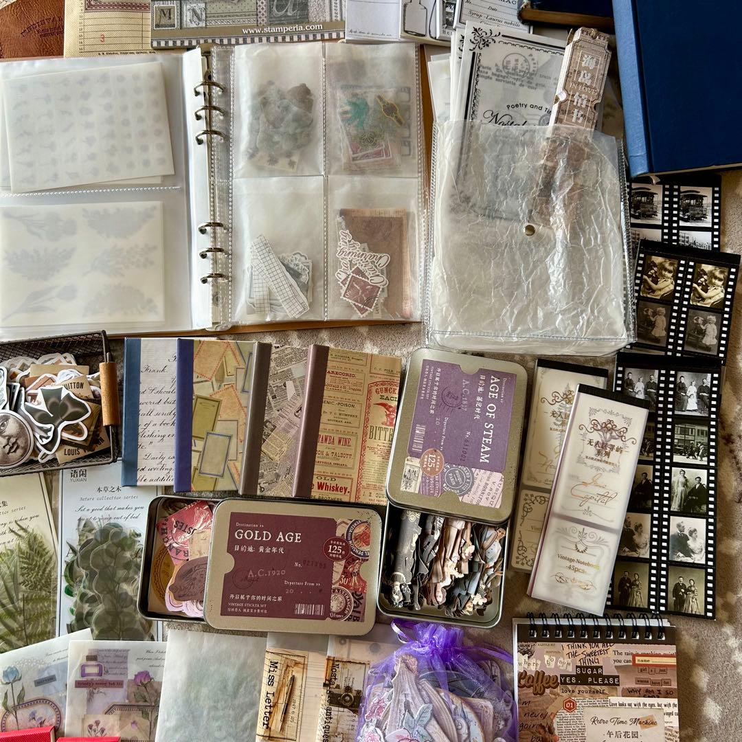 大量 紙モノ コラージュ素材まとめ売り レア シール 洋書 スタンプ マステ