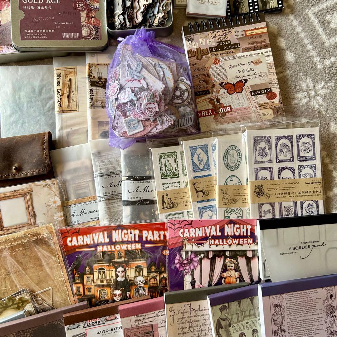 大量 紙モノ コラージュ素材まとめ売り レア シール 洋書 スタンプ マステ