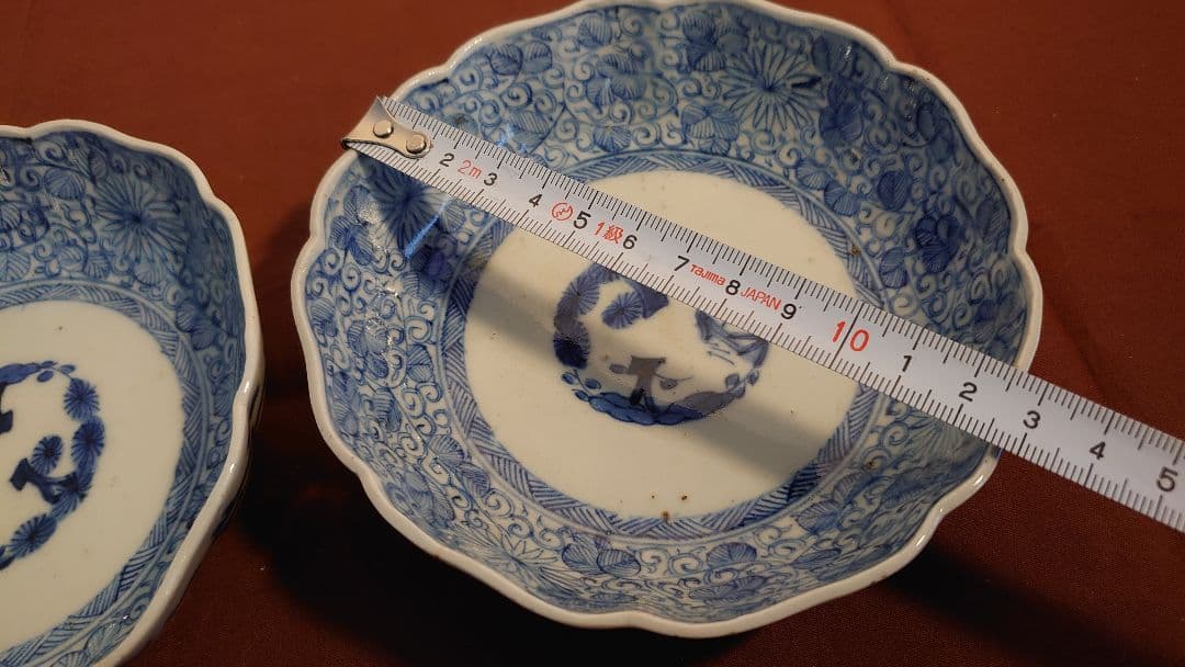 古伊万里　蛸唐草　微塵唐草　染付　成化年製　アンティーク古伊万里　江戸期　2客