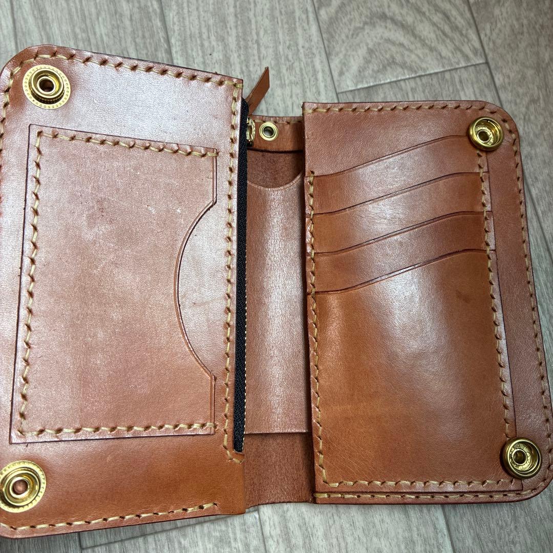 【週末セール】【茶芯】ブラック×ブラウン　ミドルトラッカーウォレット　真鍮