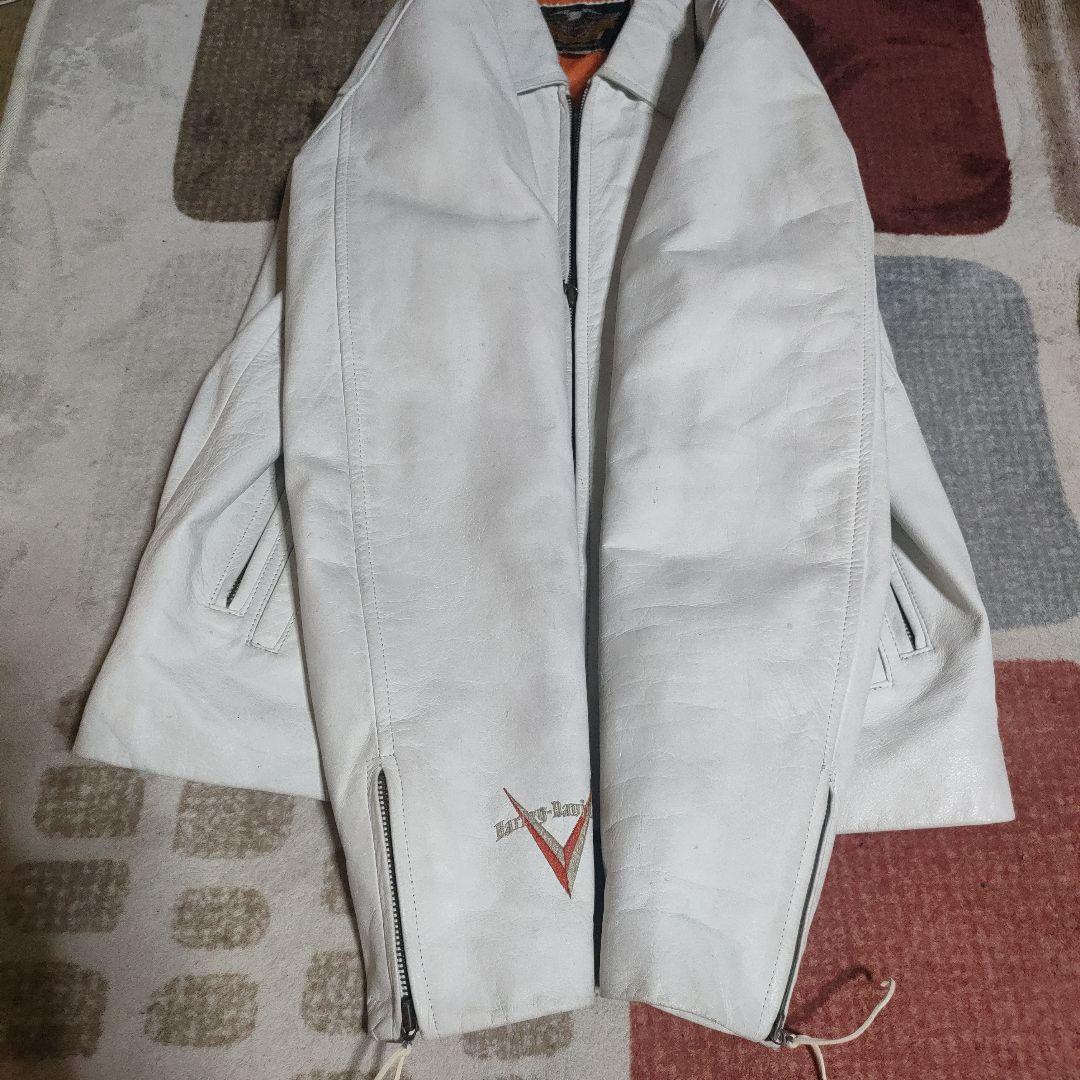 ハーレーダビッドソン　本革ホワイトレザーシングルライダースジャケット　日本製