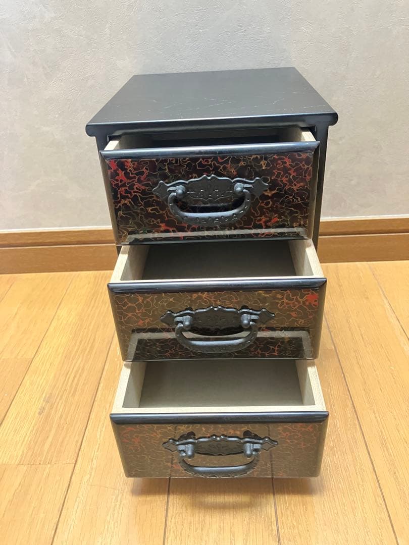 津軽塗 レトロ ミニタンス 小箪笥 3段 引き出し 小物入れ 収納 箱 卓上