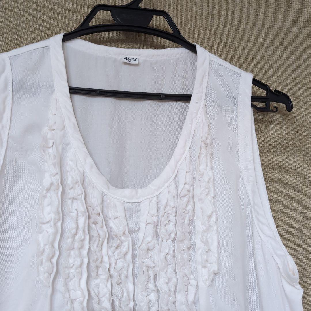 本日8/11迄出品✨️45R*テンセルのレイレイノースリーブトップ ホワイト　L