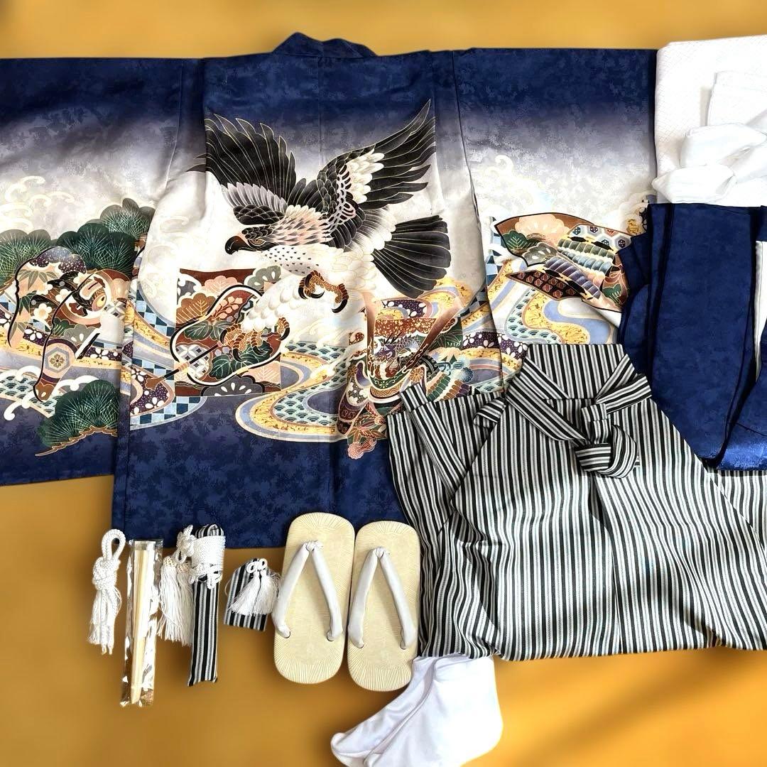 七五三　羽織袴　フルセット　男の子　5歳　京越　鷹兜　着物