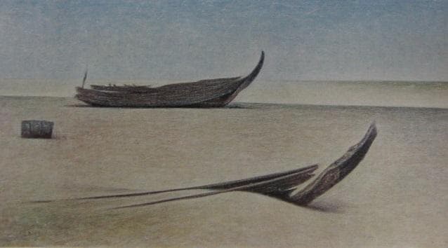 牛島憲之、【浜】、希少な大判額装用画集より、新品額装付、状態良好