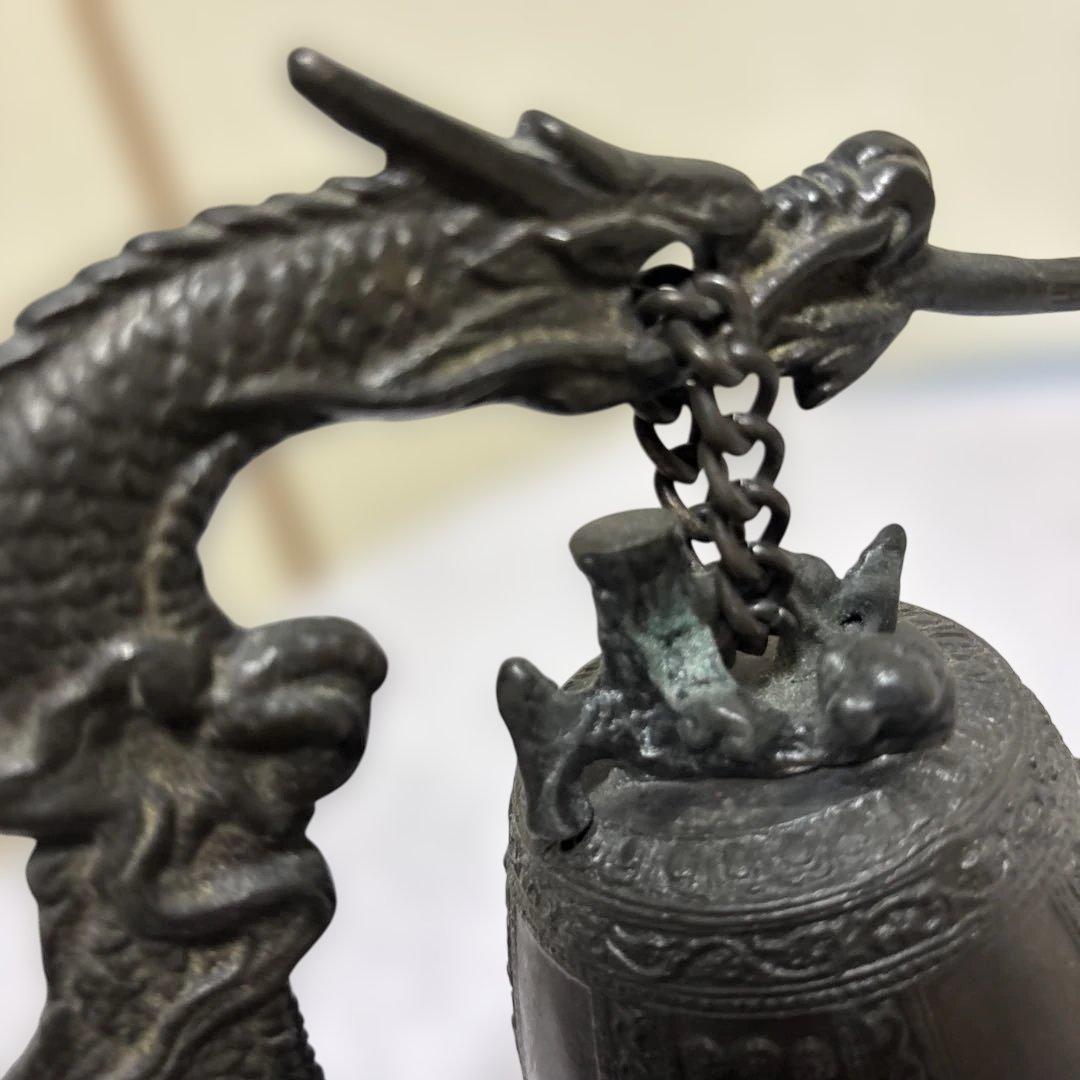 ドラゴン装飾の金属製鐘 約22cm