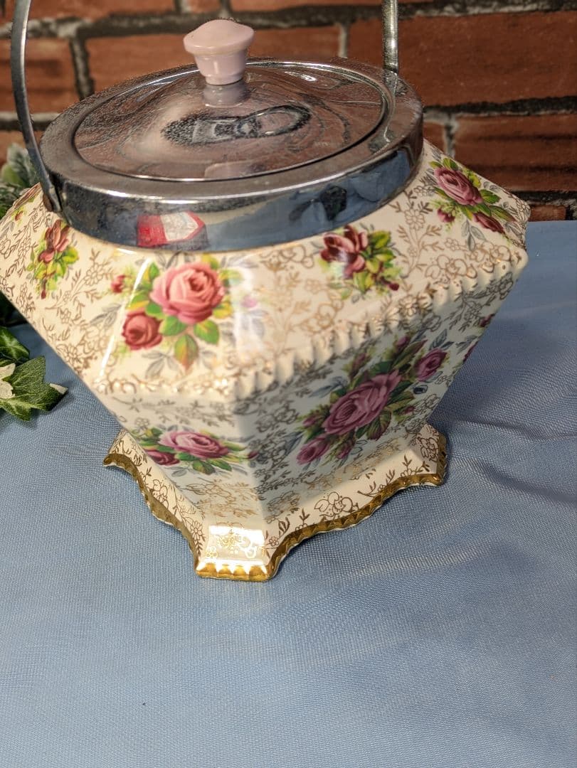 イギリス アンティーク 陶器製 ビスケットバレル バラ JAMES KENT