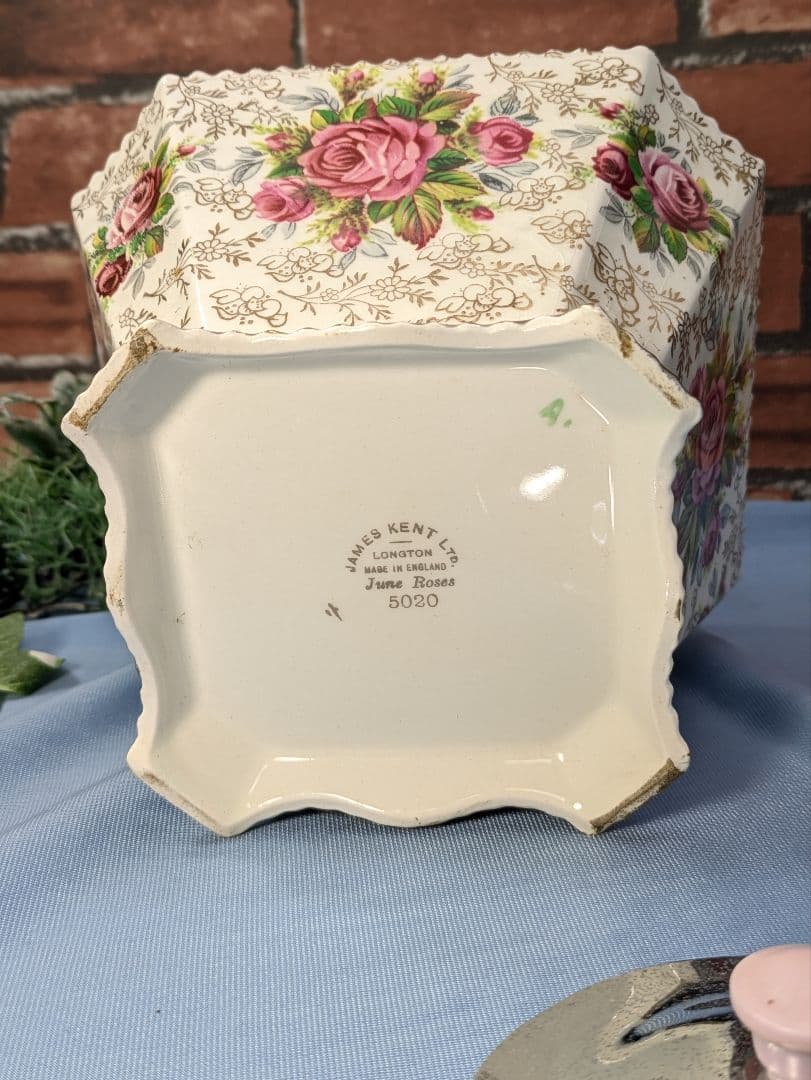 イギリス アンティーク 陶器製 ビスケットバレル バラ JAMES KENT