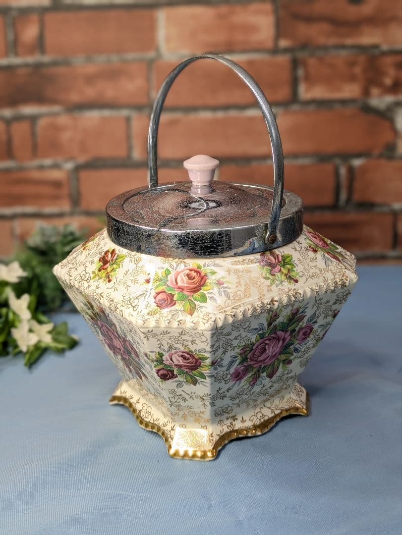 イギリス アンティーク 陶器製 ビスケットバレル バラ JAMES KENT