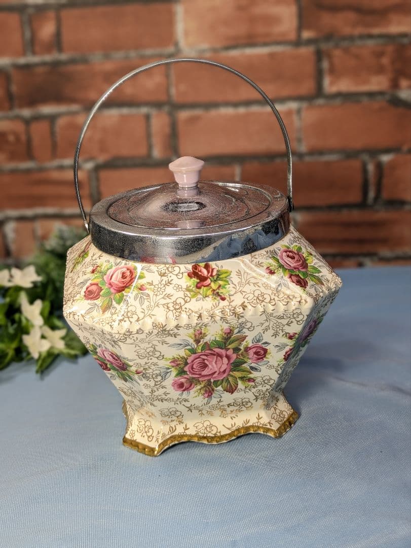 イギリス アンティーク 陶器製 ビスケットバレル バラ JAMES KENT