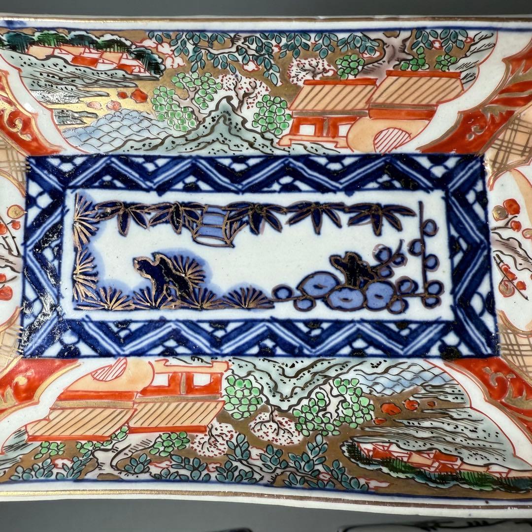 幕末〜明治期　上手　色絵風景画長皿　五客　絢爛豪華　緻密な絵付　古器を楽しむ