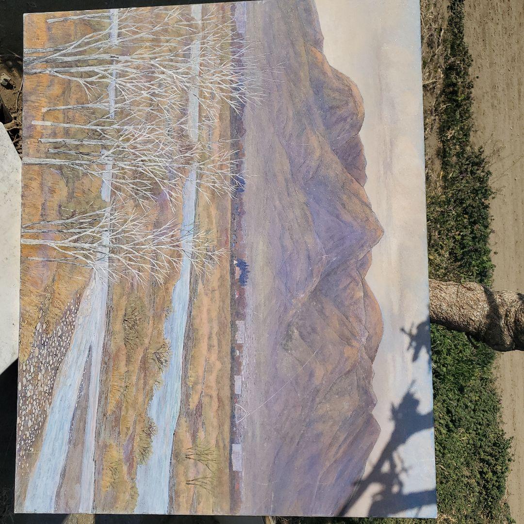 風景画 油彩画 紫と青の色合い