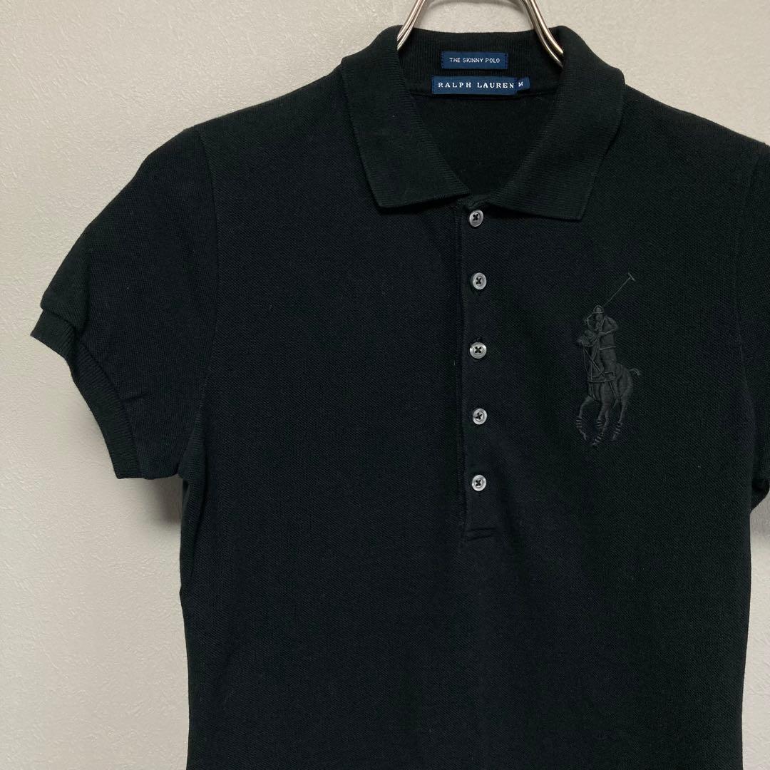 黒 ラルフローレン RALPH LAUREN ポロシャツ M ブラック刺繍ロゴ黒