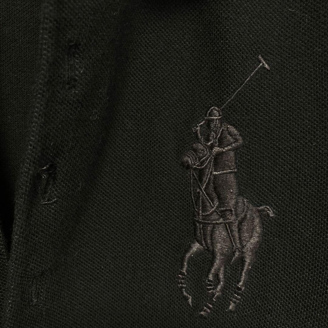 黒 ラルフローレン RALPH LAUREN ポロシャツ M ブラック刺繍ロゴ黒