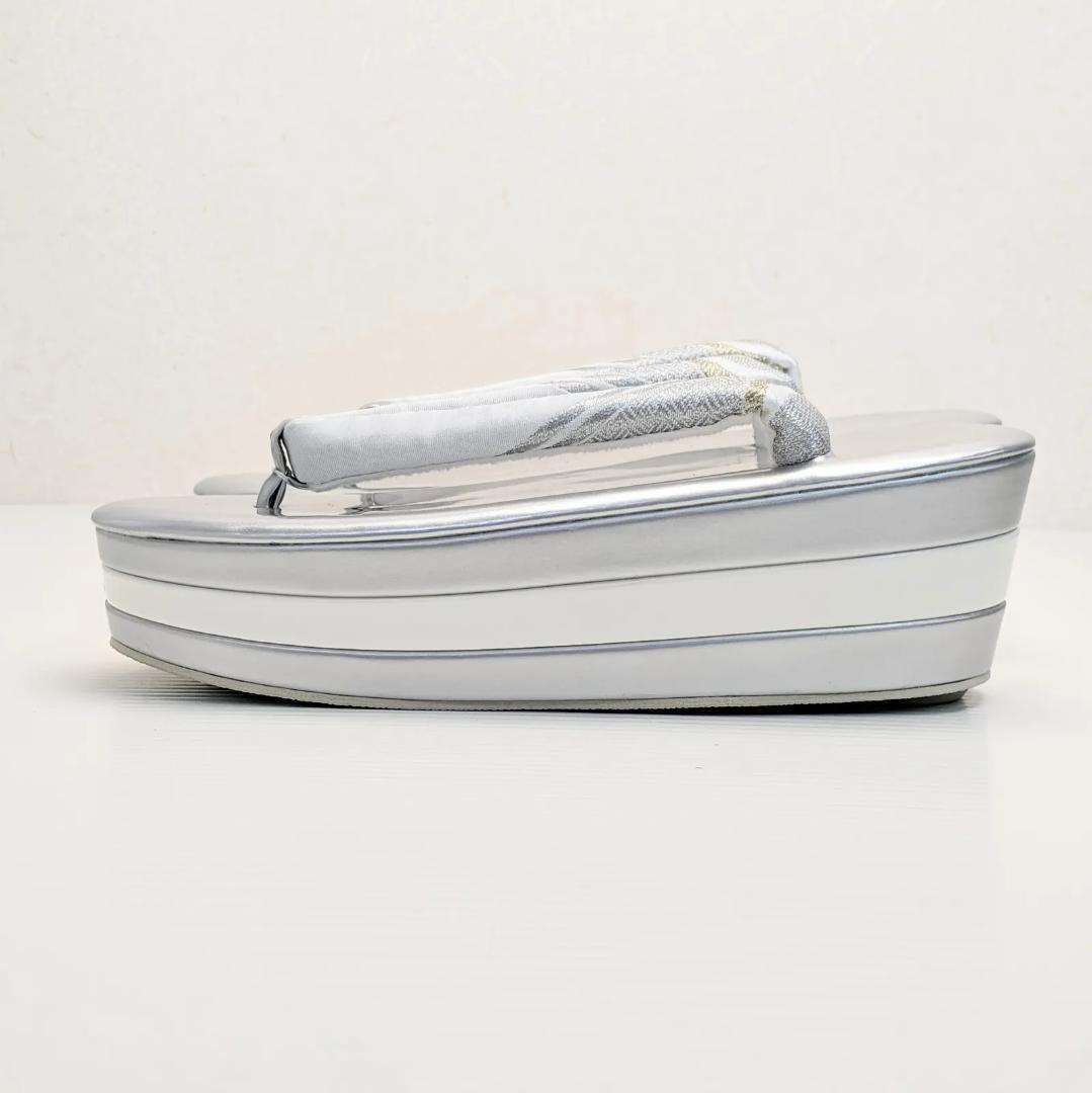 和装 草履バッグセット 帯地 梅 銀×白 3枚芯 フリーサイズ k15-6