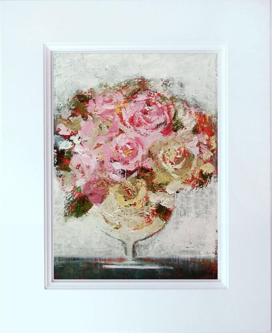 油絵 菅家令子 絵画インテリア 額付(青緑＋金色の枠)uF6-113102 ばら