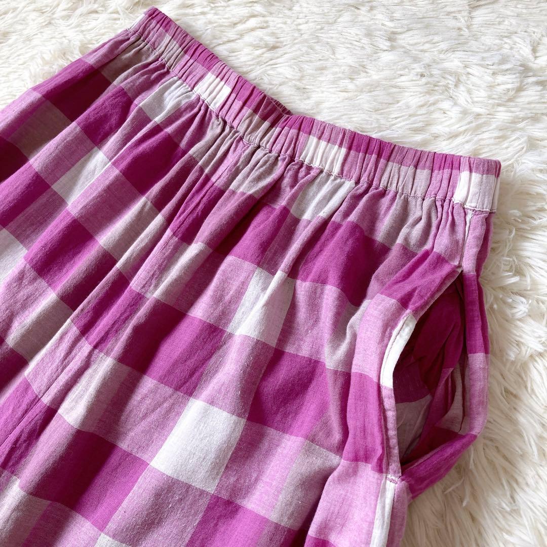 メゾンドソイル　コットン100％　ブロックチェック　ワイドパンツ　ピンク　1