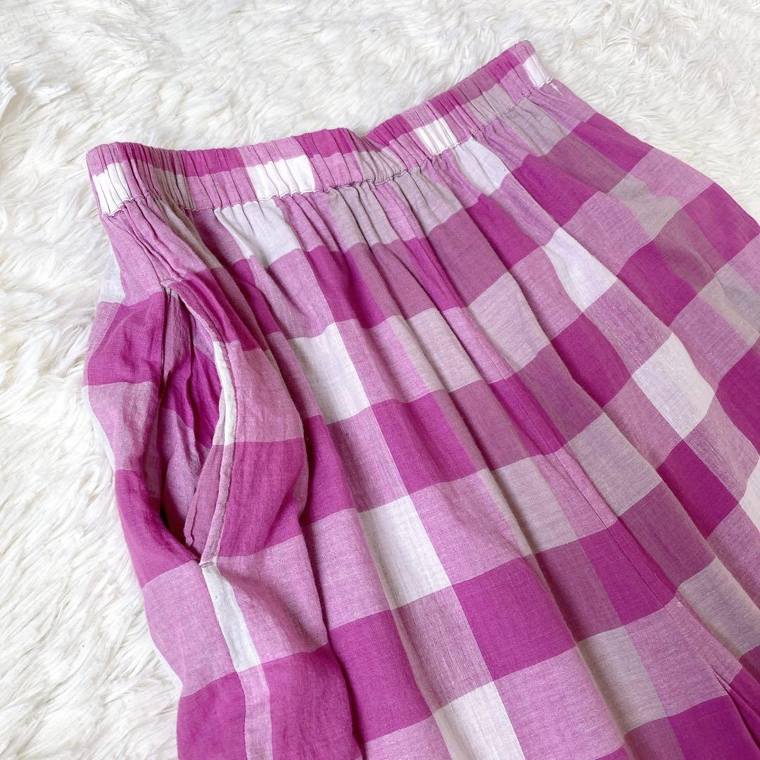 メゾンドソイル　コットン100％　ブロックチェック　ワイドパンツ　ピンク　1