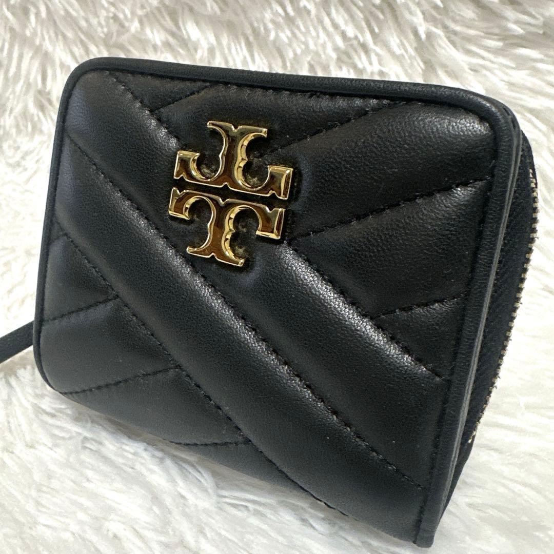 極美品　トリーバーチ　キラ　シェブロン　バイフォールド　ウォレット　黒