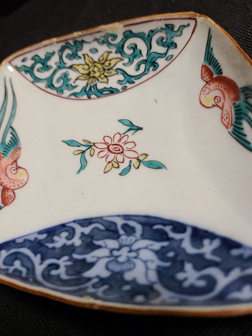 九谷焼初代須田菁華古九谷色絵菱形皿5枚