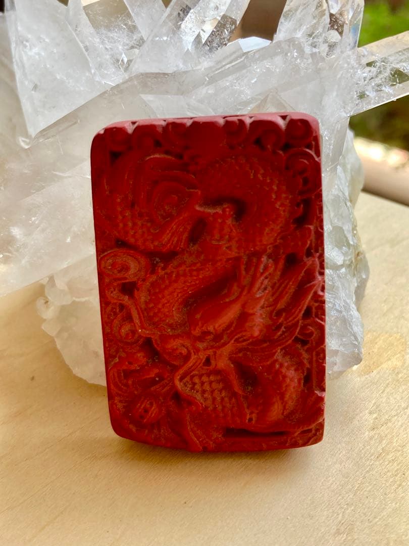 【一点物】龍＆観音⭐︎シナバー彫刻2点セット⭐︎開運・風水・アンティーク調　神龍⭐︎