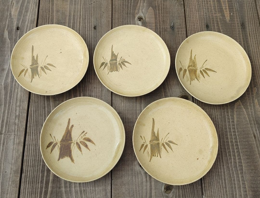 黄瀬戸、竹文中皿５枚