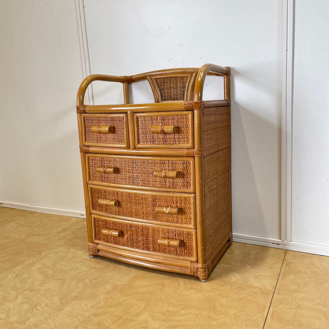 籐 ラタン 4段チェスト② 引き出し 収納 タンス 箪笥 電話台 ビンテージ