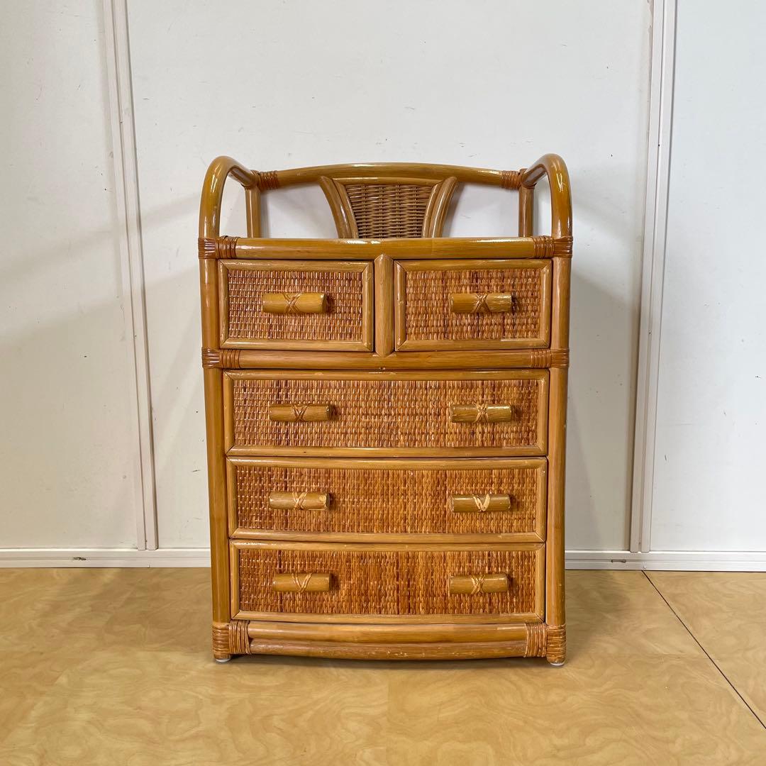 籐 ラタン 4段チェスト② 引き出し 収納 タンス 箪笥 電話台 ビンテージ