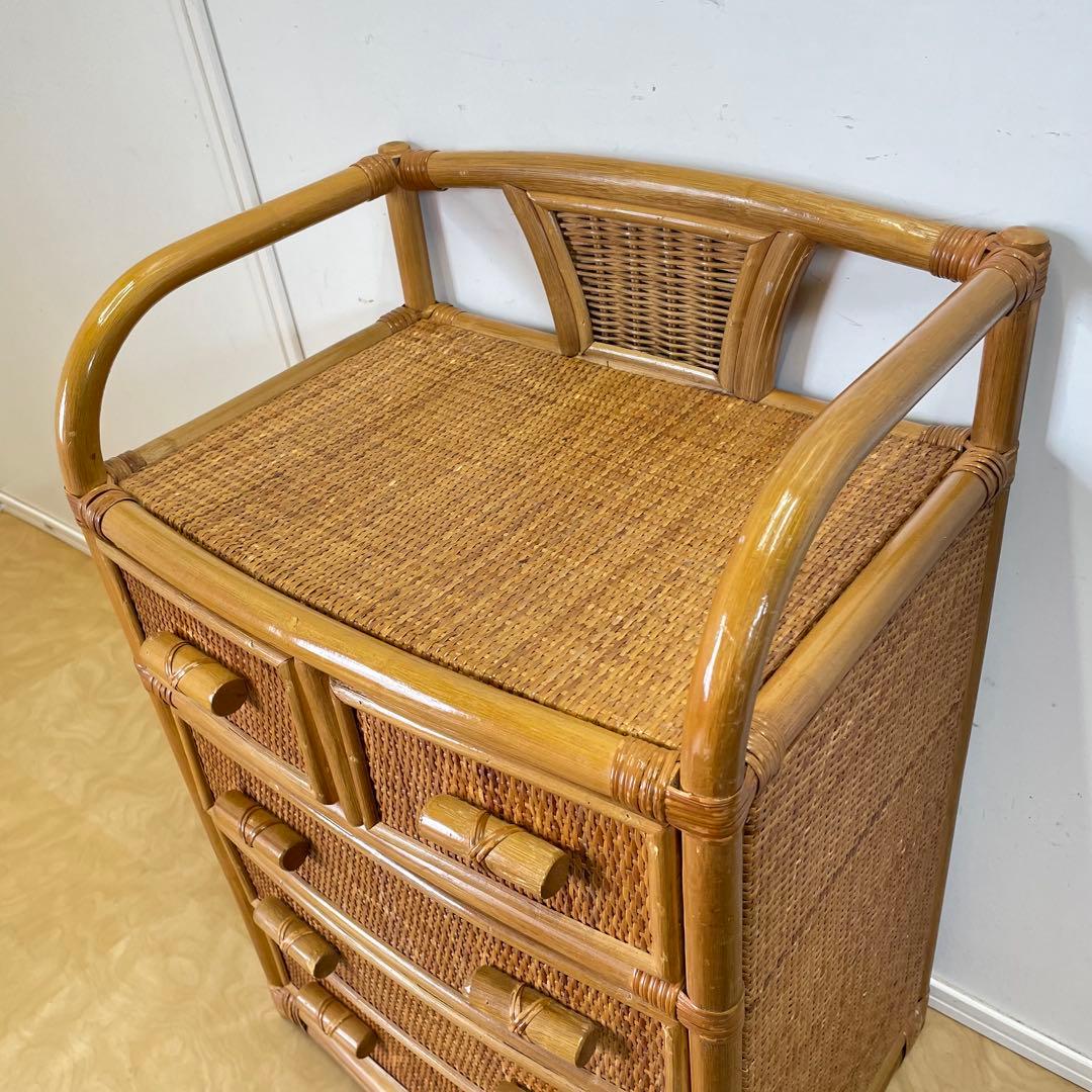 籐 ラタン 4段チェスト② 引き出し 収納 タンス 箪笥 電話台 ビンテージ