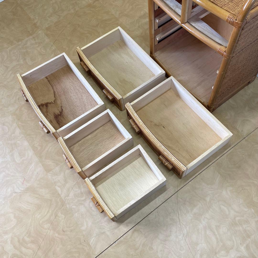 籐 ラタン 4段チェスト② 引き出し 収納 タンス 箪笥 電話台 ビンテージ