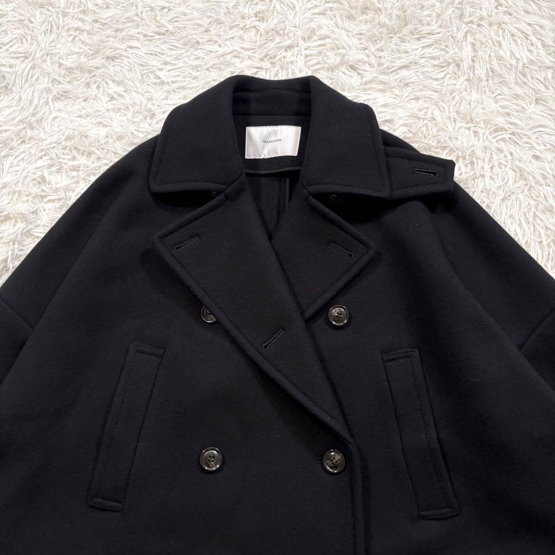 美品✨フレームワーク　ロング　Pコート　メルトンウール　ダブル　ネイビー　38