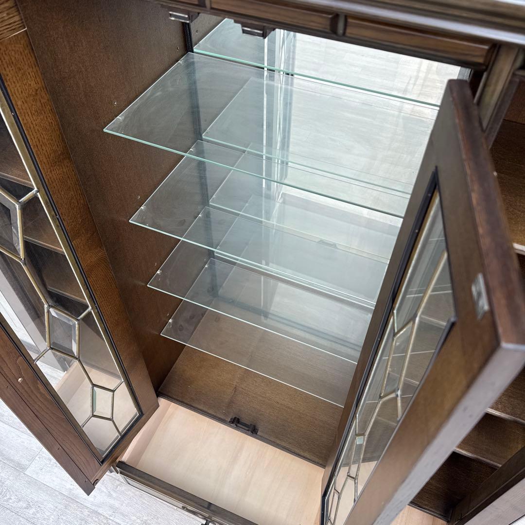 希少ヴィンテージ 旭川純木工芸　いさみや　ステンドグラス　飾り棚　キャビネット