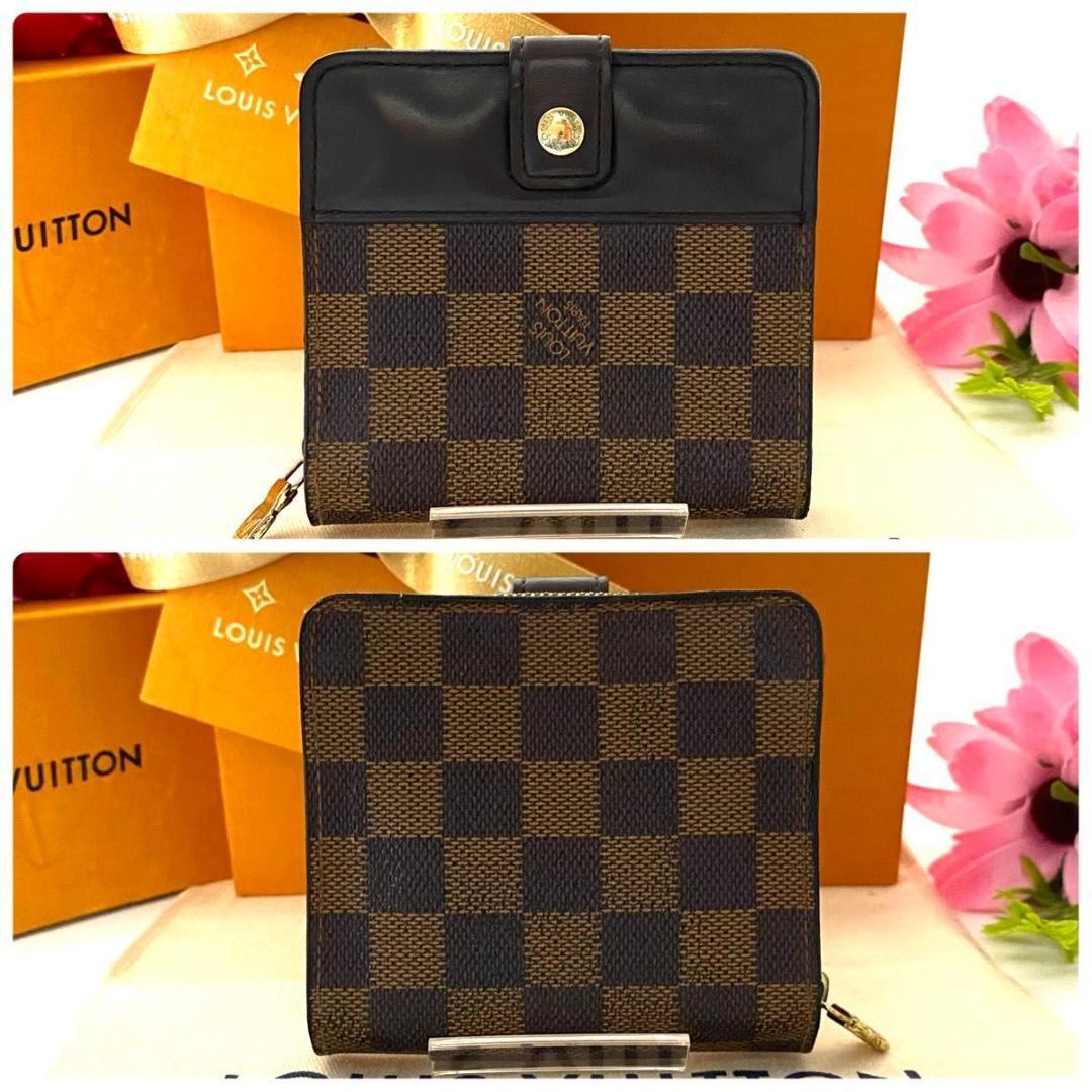 ルイ ヴィトン◎ダミエ コンパクトジップ エベヌ 二つ折り ラウンドファスナー