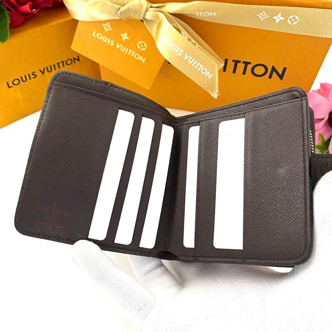 ルイ ヴィトン◎ダミエ コンパクトジップ エベヌ 二つ折り ラウンドファスナー