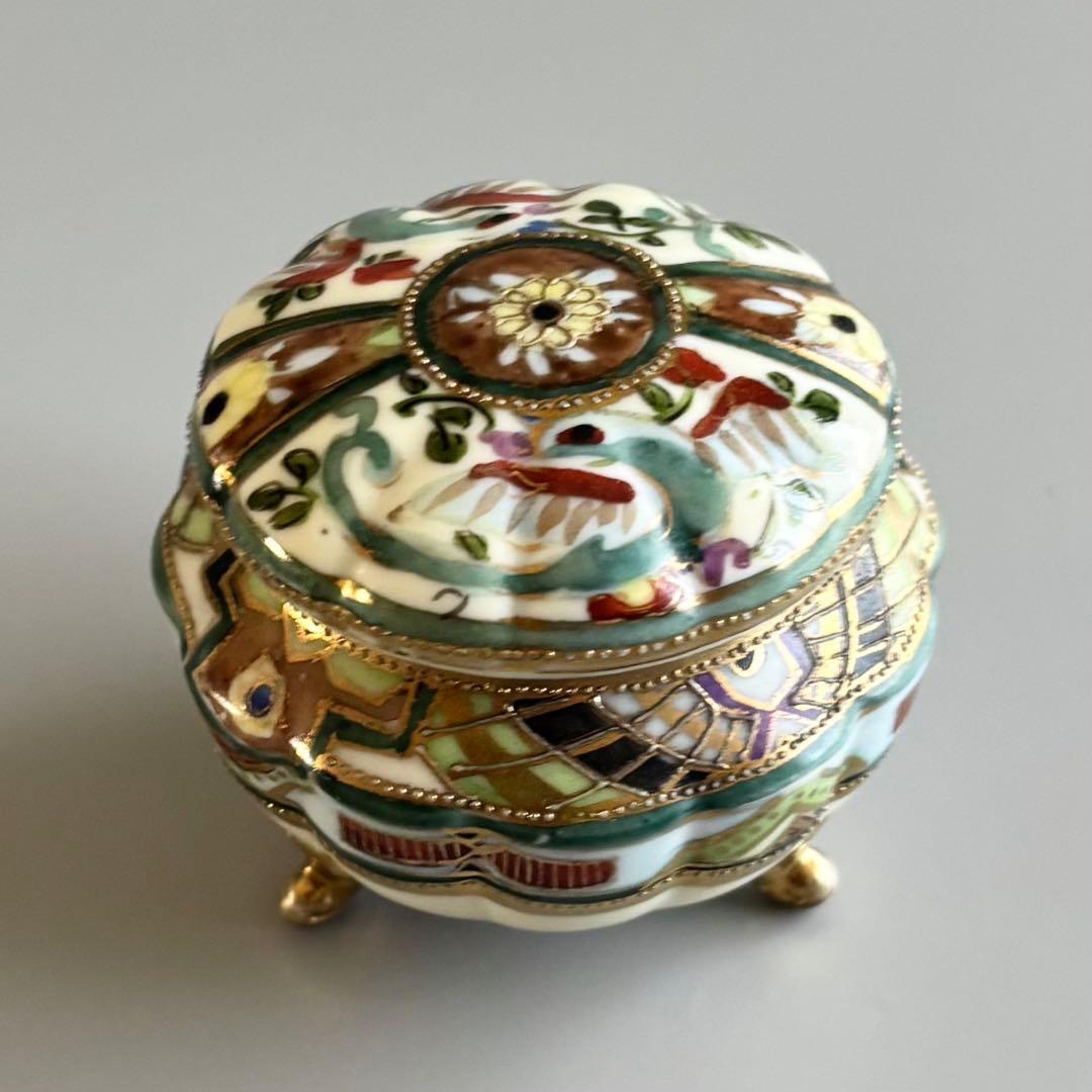 アンティーク　オールドノリタケ　マルキ印　金彩三つ脚蓋物　ボンボニエール⚫︎稀少品