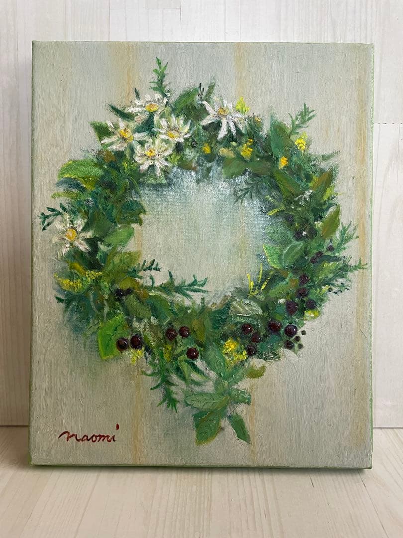 【油彩画】　「グリーンリース」　Ｆ3号 油絵