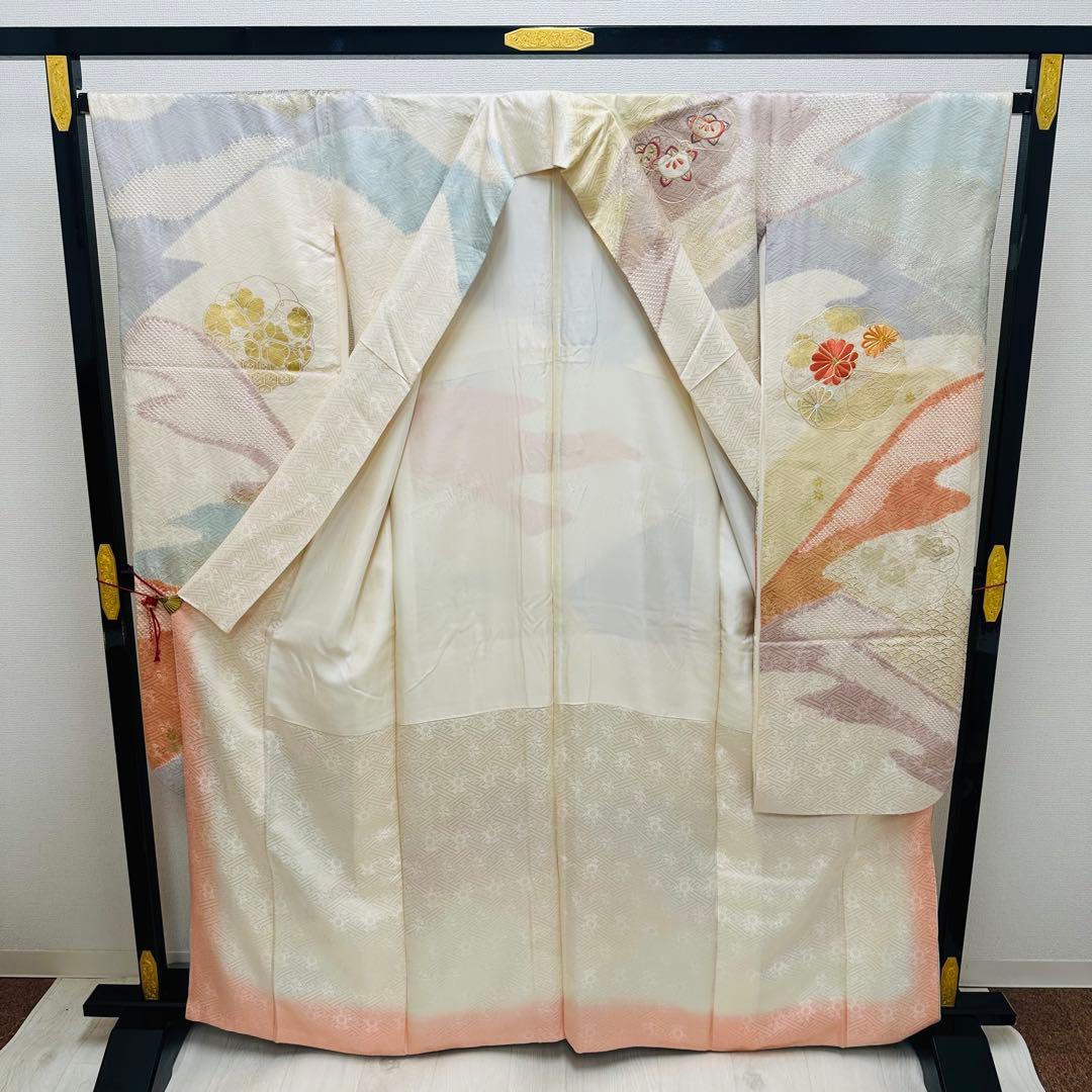 y*☆様 振袖 裄66 美しい刺繍に絞り 金駒刺繍 着物 正絹 広衿 RK-61