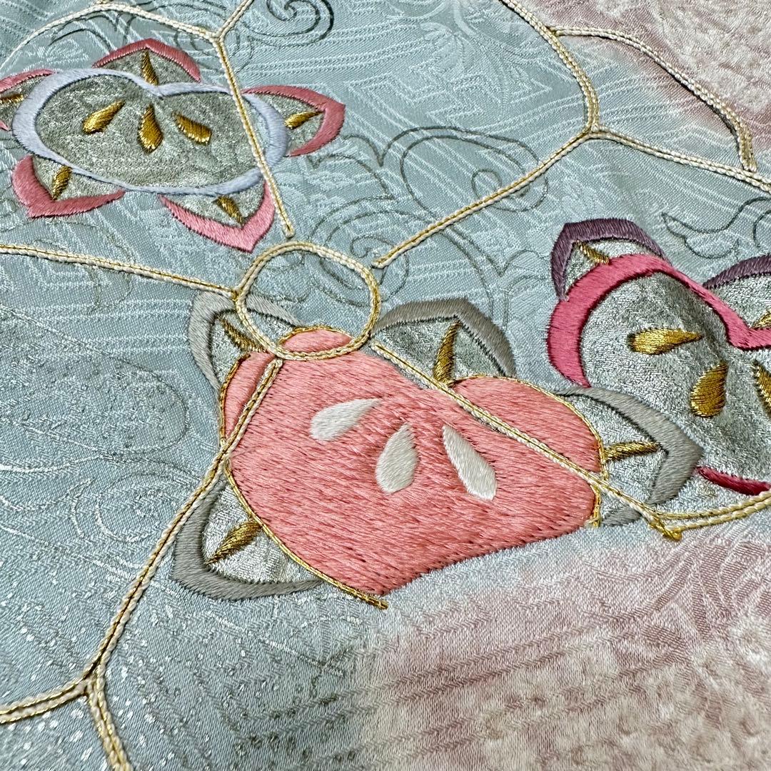 y*☆様 振袖 裄66 美しい刺繍に絞り 金駒刺繍 着物 正絹 広衿 RK-61