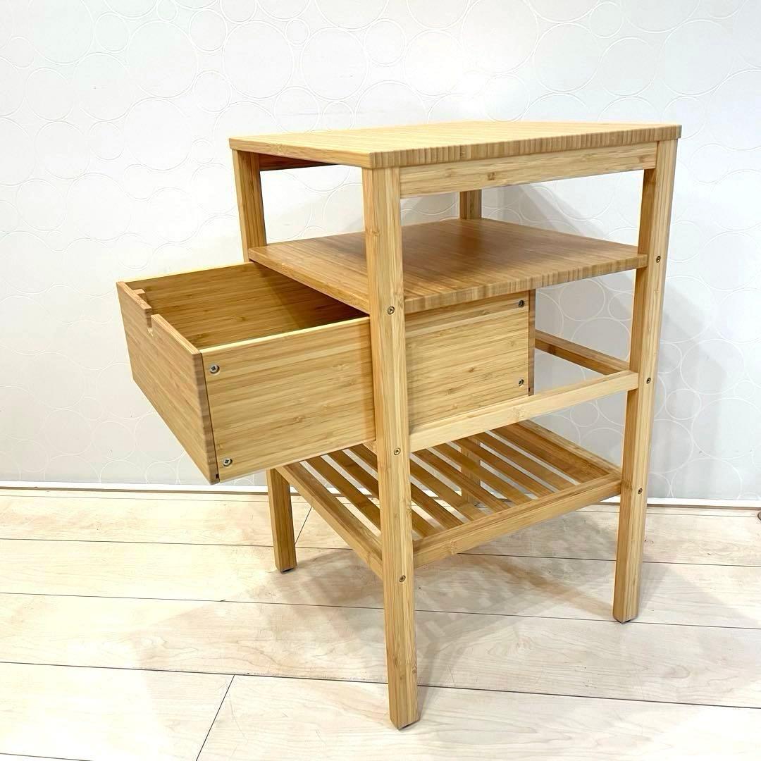 【美品】IKEA NORDKISA 竹製サイドテーブル 引き出し付き　北欧家具
