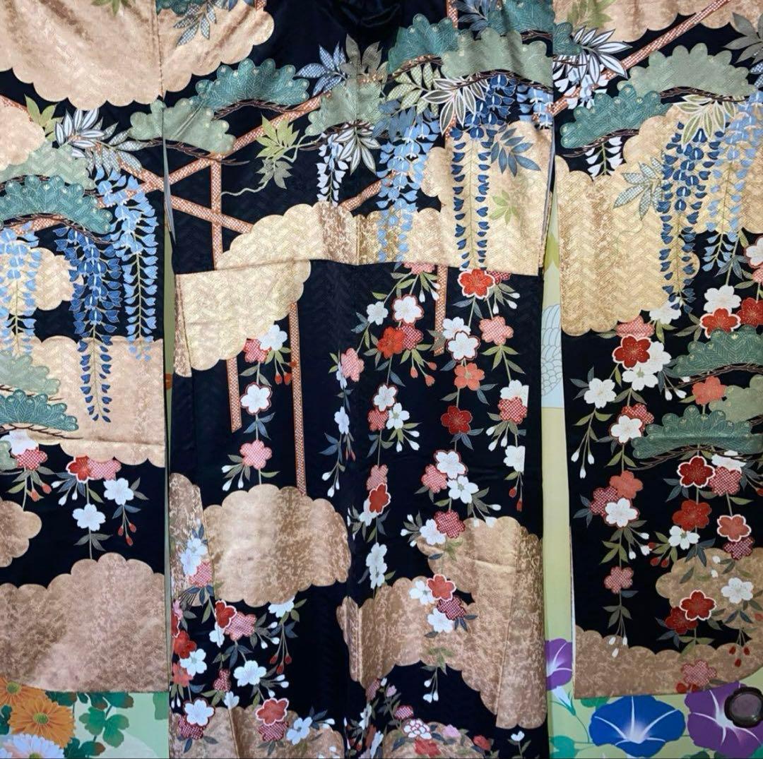 【超豪華振袖 正絹】吾妻徳穂 落款 金糸金彩桜 藤稔松