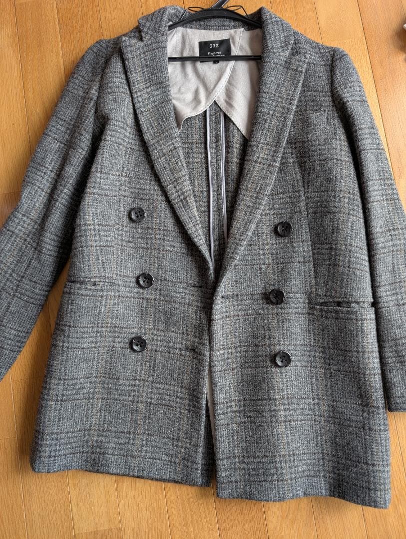 グレー チェック柄 ダブルブレストコート 23区　ロングマギー社製