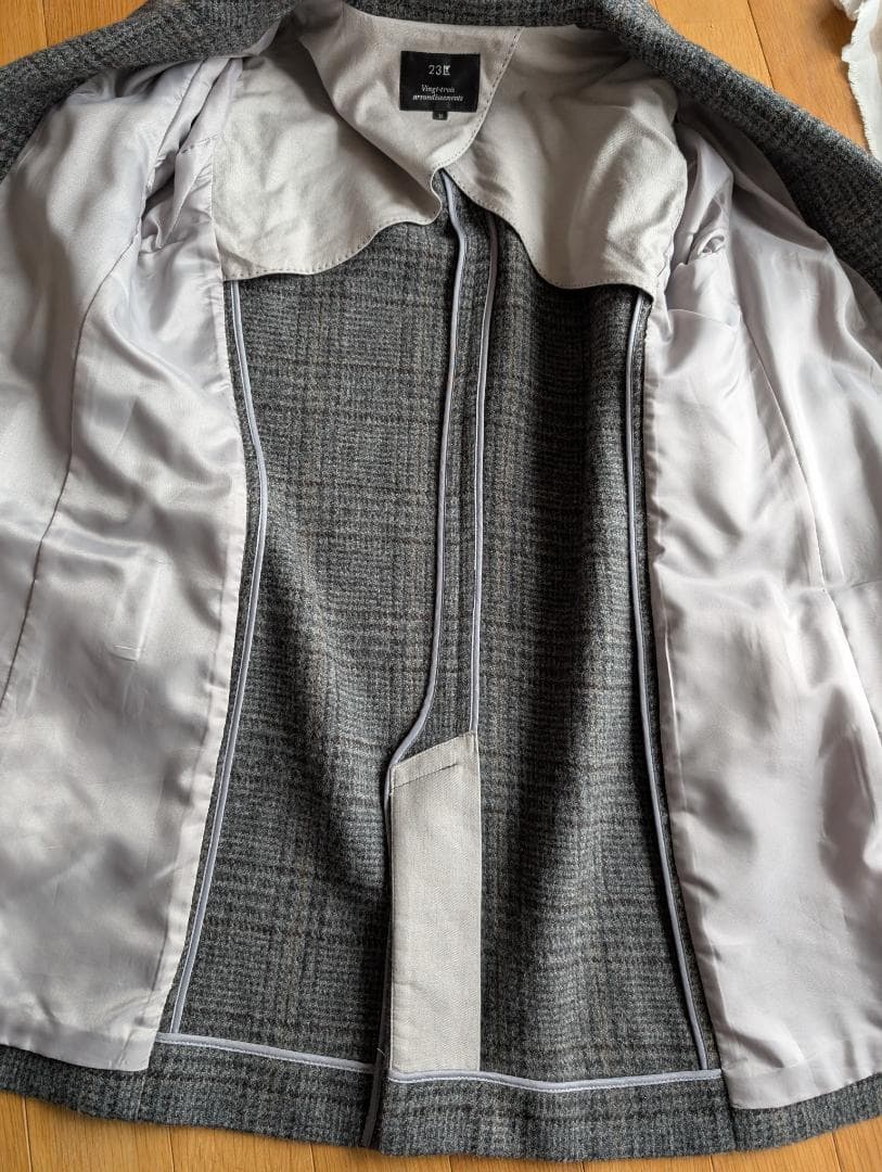 グレー チェック柄 ダブルブレストコート 23区　ロングマギー社製